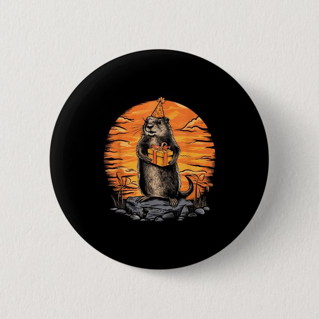 Frohes Tag des Murmeltieres Murmeltier Mit Geburts Button (Vorderseite)