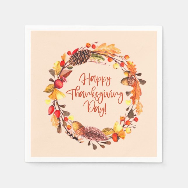 Frohes Thanksgiving Fall Foliage Wreath Party Deko Serviette (Vorderseite)