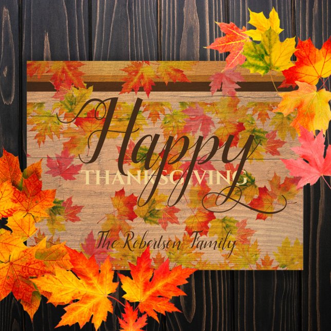 Frohes Thanksgiving Fall Maple Blätter auf Stallho Postkarte (Von Creator hochgeladen)
