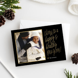 Frohes und gesundes neues Jahr Fotokarte Feiertagskarte