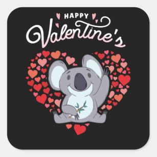 Frohes Valentines. Day Koala Koalabar Liebe Herz Quadratischer Aufkleber