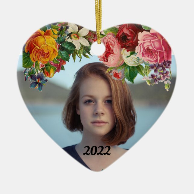 Frohes Valentinstag Foto Hochzeit Keramik Ornament (Vorne)