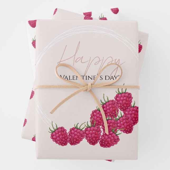 Frohes Valentinstag Himbeeren Wasserfarbe Geschenkpapier Set (Beispiel)