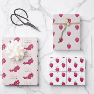 Frohes Valentinstag Himbeeren Wasserfarbe Geschenkpapier Set
