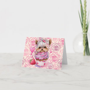 Frohes Valentinstag-Hündchen-Cupcake-Rosen Karte