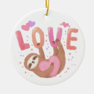 Frohes Valentinstag mit Faultier Keramik Ornament