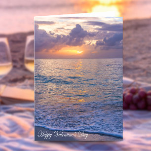 Frohes Valentinstag Romantische Sonnenuntergangska Feiertagskarte