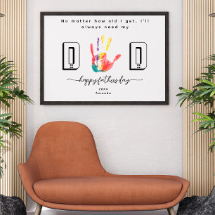Frohes Vatertags-Handabdruck-Blumen-Kunstposter Poster