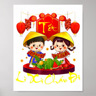 Frohes vietnamesisches Neujahrsfest Tet Li Xi  Poster