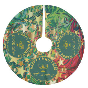 Frohes Weihnachten Hanukkah Erntedank MULTI Custom Polyester Weihnachtsbaumdecke