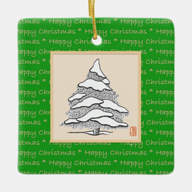 Frohes Weihnachtsbaum Platz Keramik Ornament (Vorderseite)