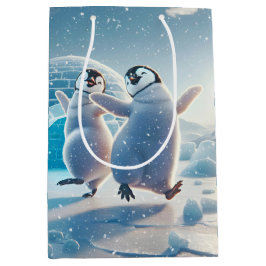 Frohes Weihnachtspenguins Tanzen Mittlere Geschenktüte