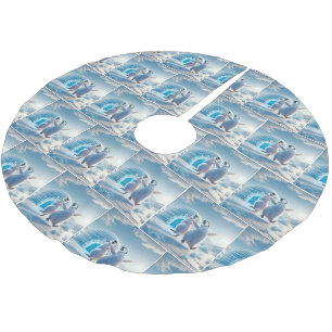 Frohes Weihnachtspenguins Tanzen Polyester Weihnachtsbaumdecke