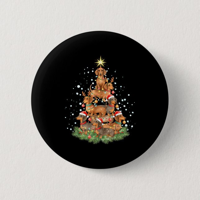 Frohes Wolfmas-Pawlidays-Dachshund-Baum-Aquarell  Button (Vorderseite)