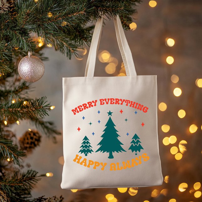 Fröhlich alles immer glücklich Tasche, Weihnachtsg Tragetasche (Christmas couple gift, festive tote, merry holiday, Christmas shopping bag, New Year gift, holiday)