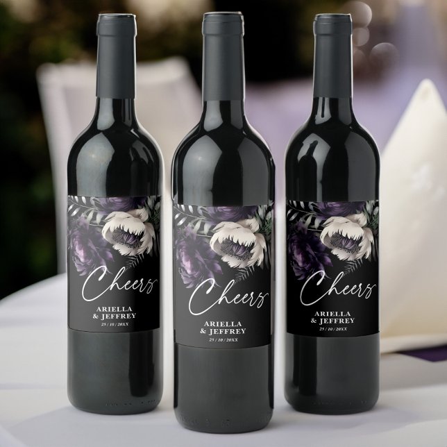 Fröhlich dunkle, brave Hochzeit Weinetikett (Cheers dark moody boho elegant wedding wine label personalized wedding vine labels)