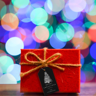 Fröhlich Feiertags-Weihnachtsbaum nennen silberne Geschenkanhänger