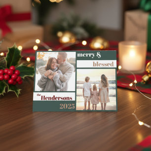 Fröhlich gesegnetes Weihnachtsgebäck Foto Green Feiertagskarte