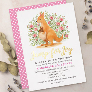 Fröhlich Hüpfen Süßes Känguru-Mädchen-Baby-Party Folieneinladung