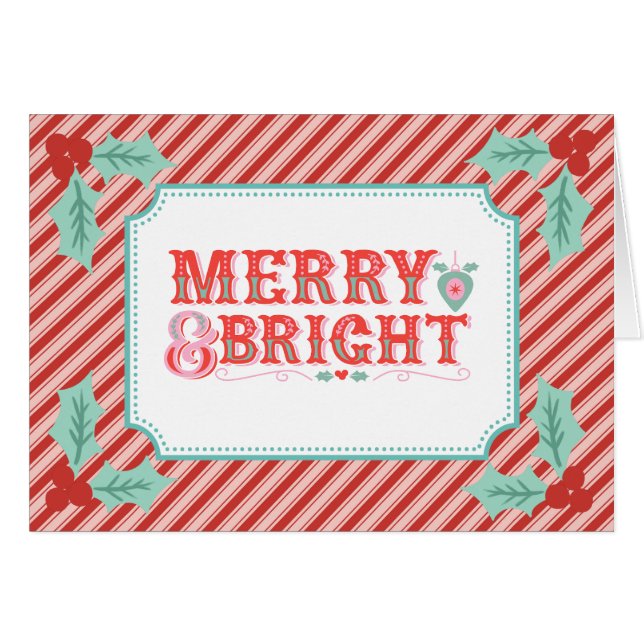 fröhlich Merry & Bright | Retro Rosa und Rot (Vorderseite (Horizontal))