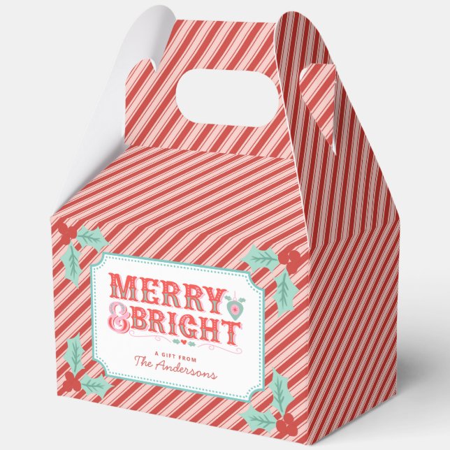 fröhlich Merry & Bright | Retro Rosa und Rot Geschenkschachtel (Vorderseite)