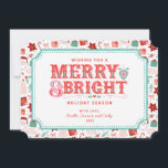 fröhlich Merry & Bright | Retro Rosa und Rot Holly Feiertagskarte<br><div class="desc">Diese Karte bietet einen fröhlichen Urlaub Gruß in einem modernen viktorianischen Stil Typografie auf einem rosa und roten Hintergrund. Sie können mit Ihren Namen und Jahr personalisieren.</div>