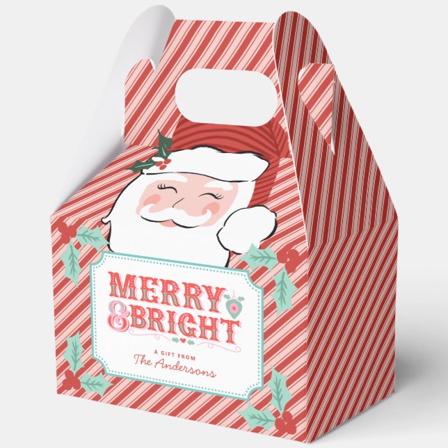 fröhlich Merry & Bright | Retro Rosa und Rot Santa Geschenkschachtel (Vorderseite)