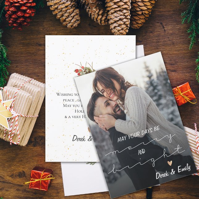 Fröhlich und hell, hübsche Schrift Foto Frohe Feie (Merry And Bright Pretty Script Photo Happy Holiday)