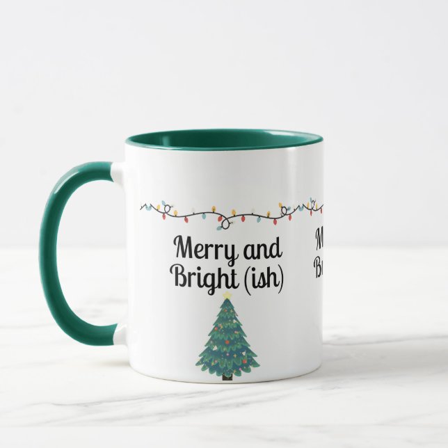 Fröhlich und Hell(lich)  Lustiger Weihnachts-Feier Tasse (Links)