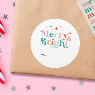 Fröhlich und hell Moderne farbenfrohe Weihnachten Runder Aufkleber