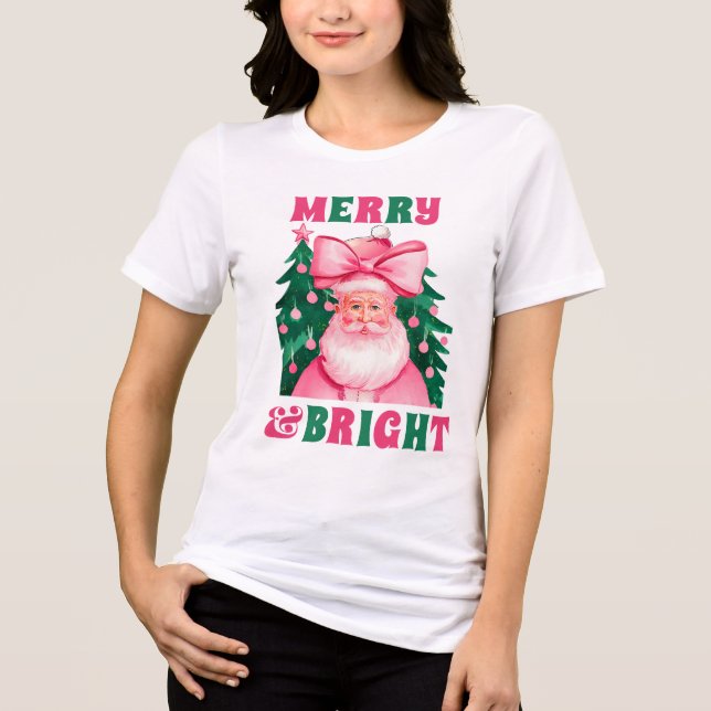 Fröhlich und hell rosa Weihnachtsmann Tri-Blend Shirt (Vorderseite)