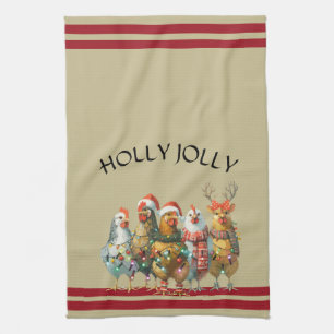 Fröhlich und lustig - Weihnachtshühner mit Weihnac Geschirrtuch