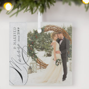 Fröhlich und verheiratet Skript Vertikales Foto Sc Ornament Aus Glas