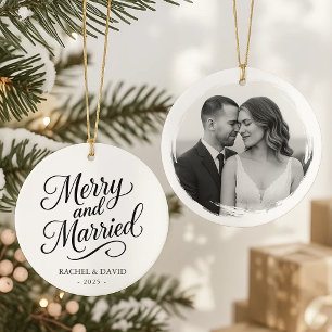 Fröhlich und Verheiratet - zweiseitiges HochzeitsF Keramik Ornament