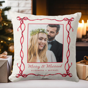 Fröhlich verheiratet – Hochzeitsfoto-Weihnachten Kissen