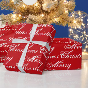 Fröhlich Weihnachts Rot-weiße Kalligrafie elegan Geschenkpapier