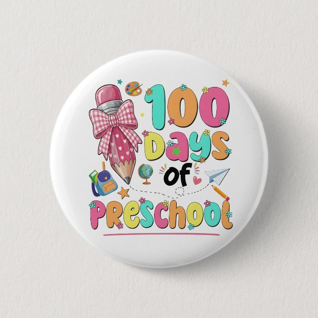 Fröhliche 100 Schultage Rosa Schleife Button (Vorderseite)