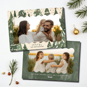 Fröhliche 2-Foto-Familien-Weihnachtsbäume Feiertagskarte