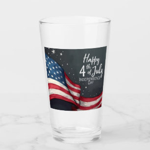 Fröhliche 4. Juli Vintage-Flaggen-Illustrationskun Glas