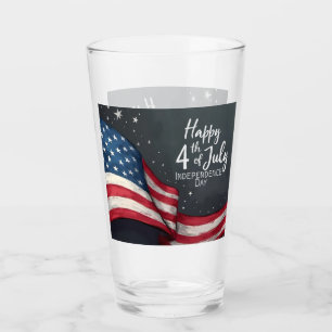 Fröhliche 4. Juli Vintage-Flaggen-Illustrationskun Glas