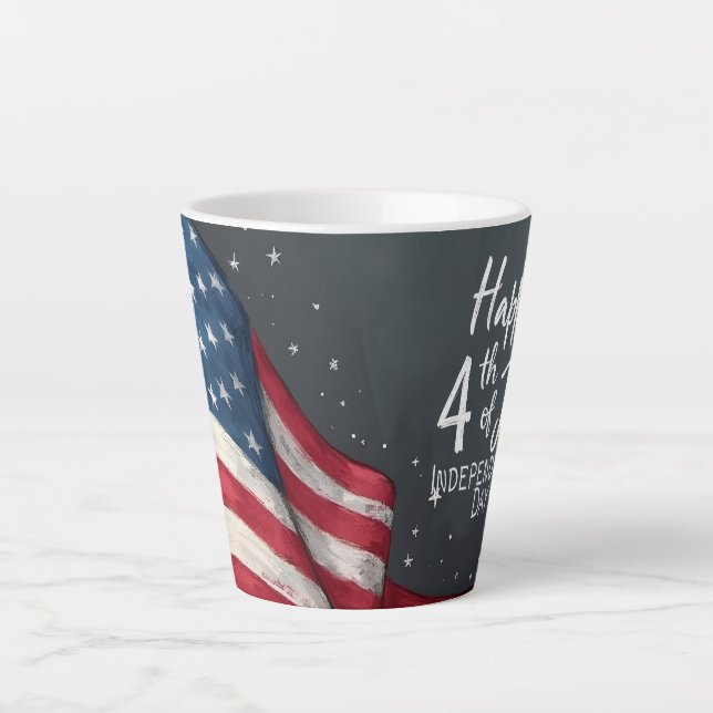 Fröhliche 4. Juli Vintage-Flaggen-Illustrationskun Milchtasse (Vorderseite)