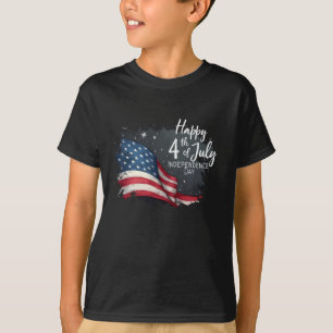 Fröhliche 4. Juli Vintage-Flaggen-Illustrationskun T-Shirt