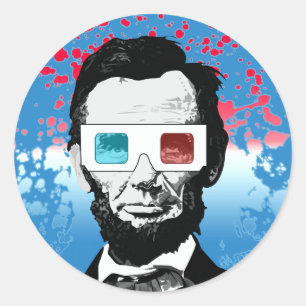 Fröhliche Abraham Lincoln 3D-Brille Hellblau Pop Runder Aufkleber