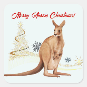 Fröhliche australische Weihnachten Känguru Quadratischer Aufkleber