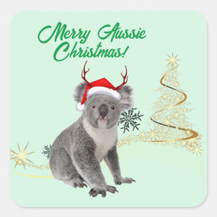Fröhliche australische Weihnachten Koala-Bär  Quadratischer Aufkleber