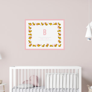 Fröhliche Baby-Enten Rosa Monogramm Kinderzimmer W Poster