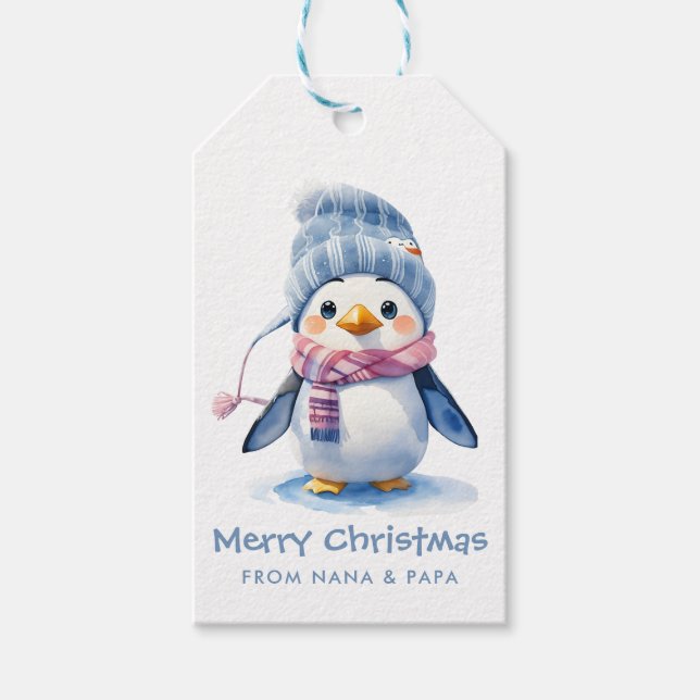 Fröhliche Baby Penguin Holiday Kinder Weihnachten Geschenkanhänger (Vorderseite)