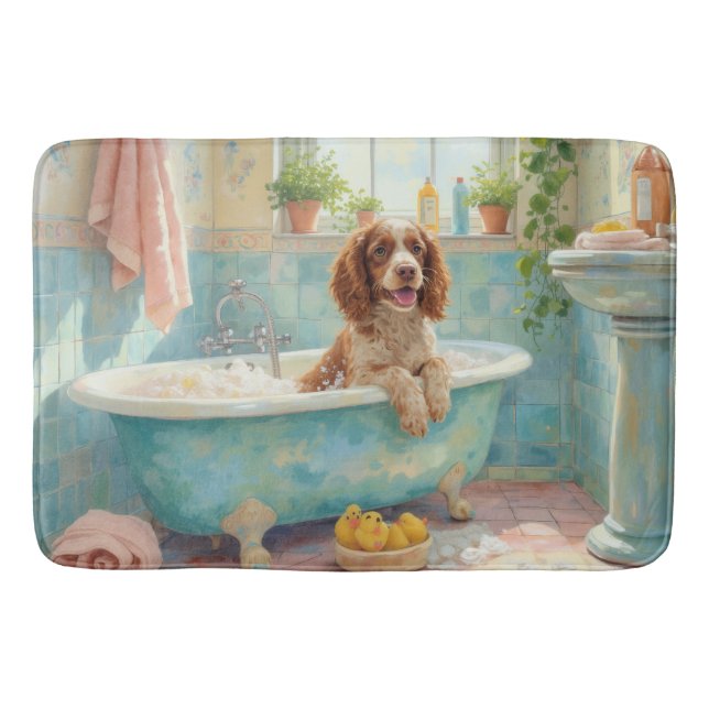 Fröhliche Badezimmerdekoration mit Springer Spanie Badematte (Vorderseite)
