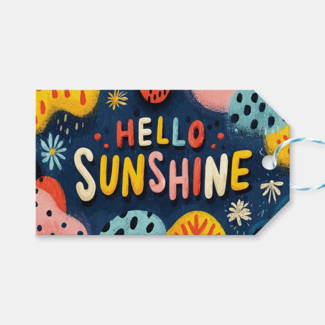 Fröhliche Begrüßung "Hallo Sunshine" Geschenkanhänger (Vorderseite (Horizontal))