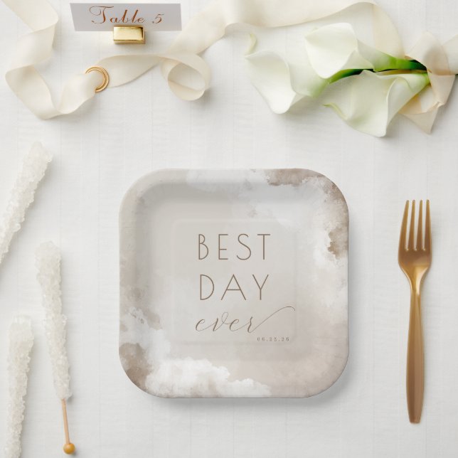 Fröhliche Beige-Aquarell-Hochzeitsplatten Pappteller (Hochzeit)